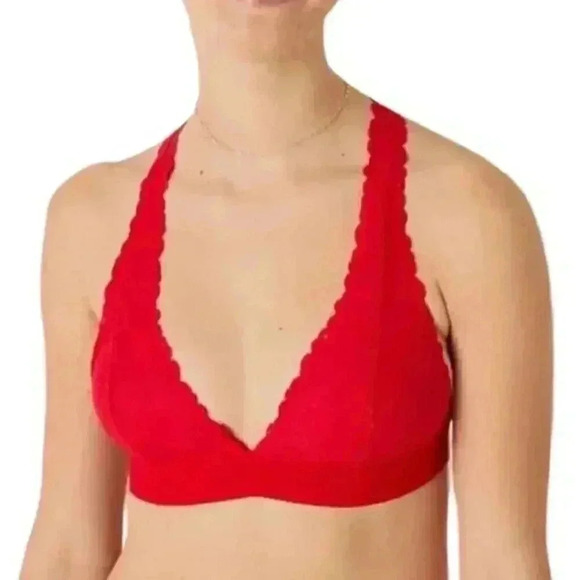 VICTORIA'S Secret Pink Bralette Lipstick Red Lace Logo Band T Back Women's Med - Picture 1 of 11